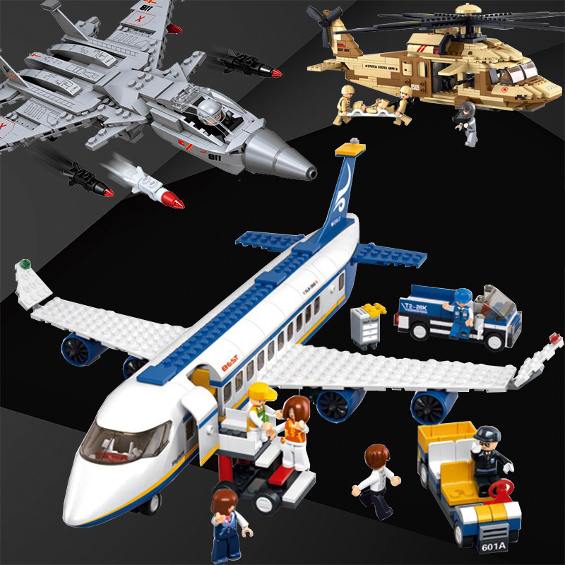 军事战斗飞机直升机客机系列模型机场益儿童智力塑料拼装积木玩具
