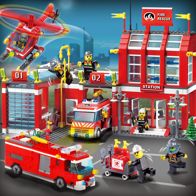 启蒙积木樂高玩具9消防总局系列11拼装城市消防车男孩子6-8-12岁
