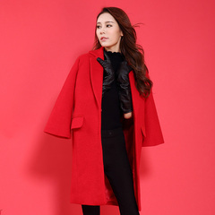 2016新款冬季毛呢外套女中长款韩版修身韩范红色时尚休闲呢子大衣