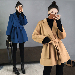 双面羊绒大衣女2021年新款冬季大码宽松显瘦水波纹毛呢外套女短款