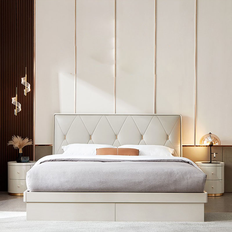 现代简约双人松木实木床头皮艺落地靠背板定制单个床头板单卖软包