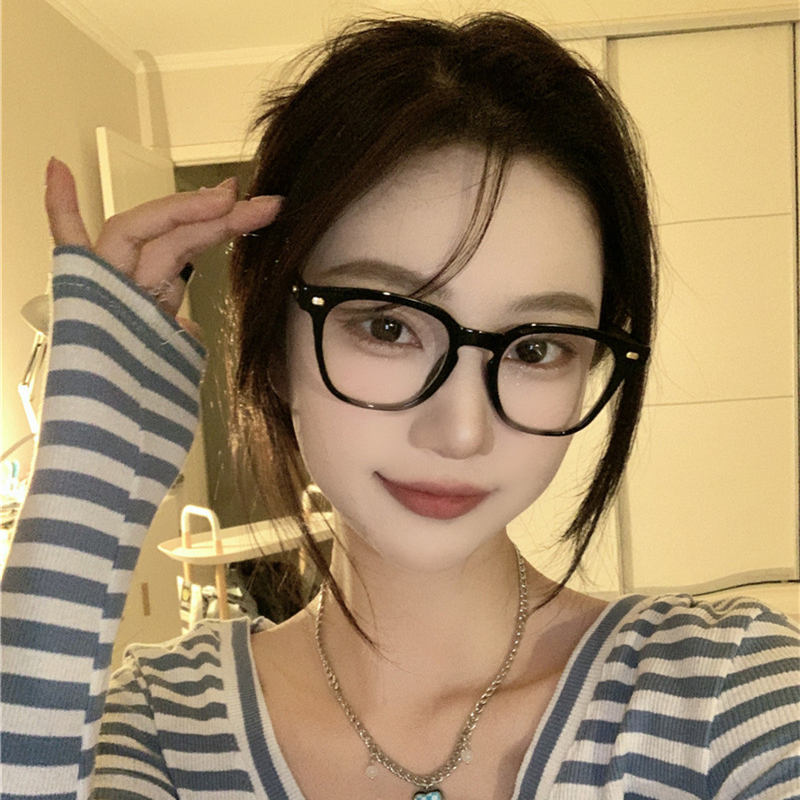 韩版潮女圆脸素颜眼镜黑方框复古防蓝光学生配近视度数网红宽边男
