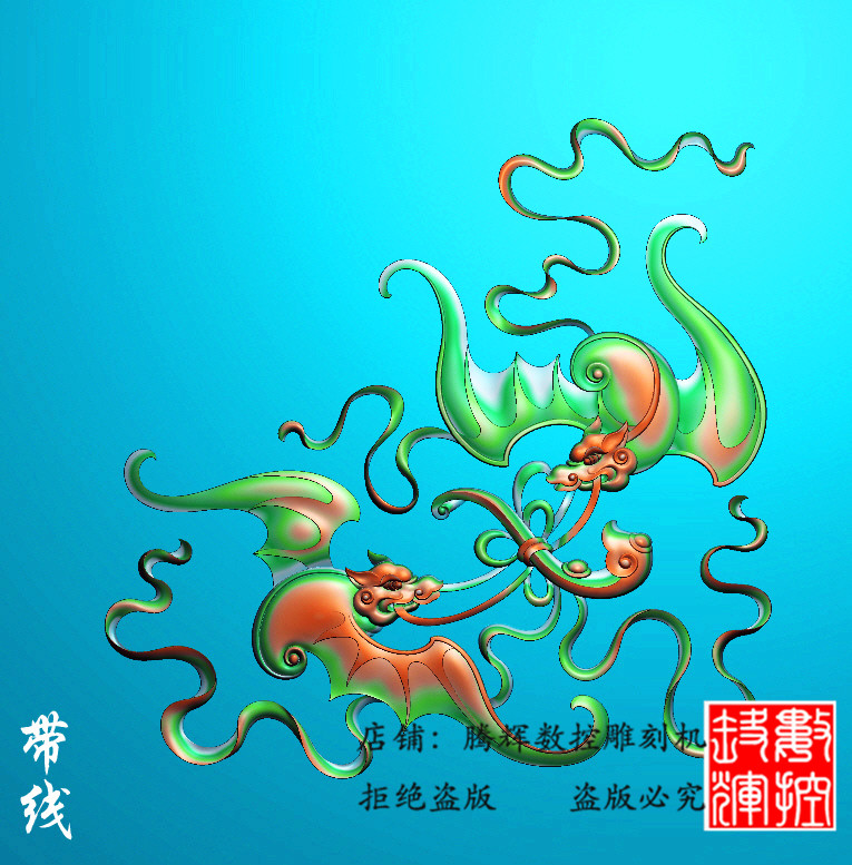 精雕雕刻精雕蝙蝠精雕图蝙蝠灰度图bf-025两只蝙蝠边角精雕图带线
