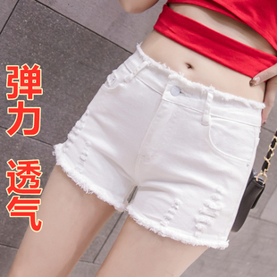 夏季女装韩版批新款发直筒时尚紧身弹力热裤显瘦破洞毛边牛仔短裤