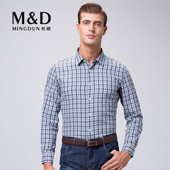 M&D名盾秋季男士长袖寸衫纯棉青年格子衬衫商务休闲修身免烫衬衣