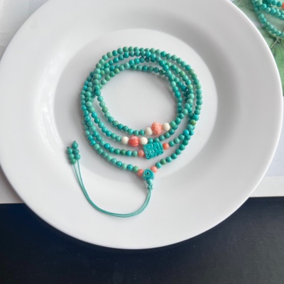 天然原矿高瓷高蓝绿松石多圈手链项链猛犸国风一物两用春季新品
