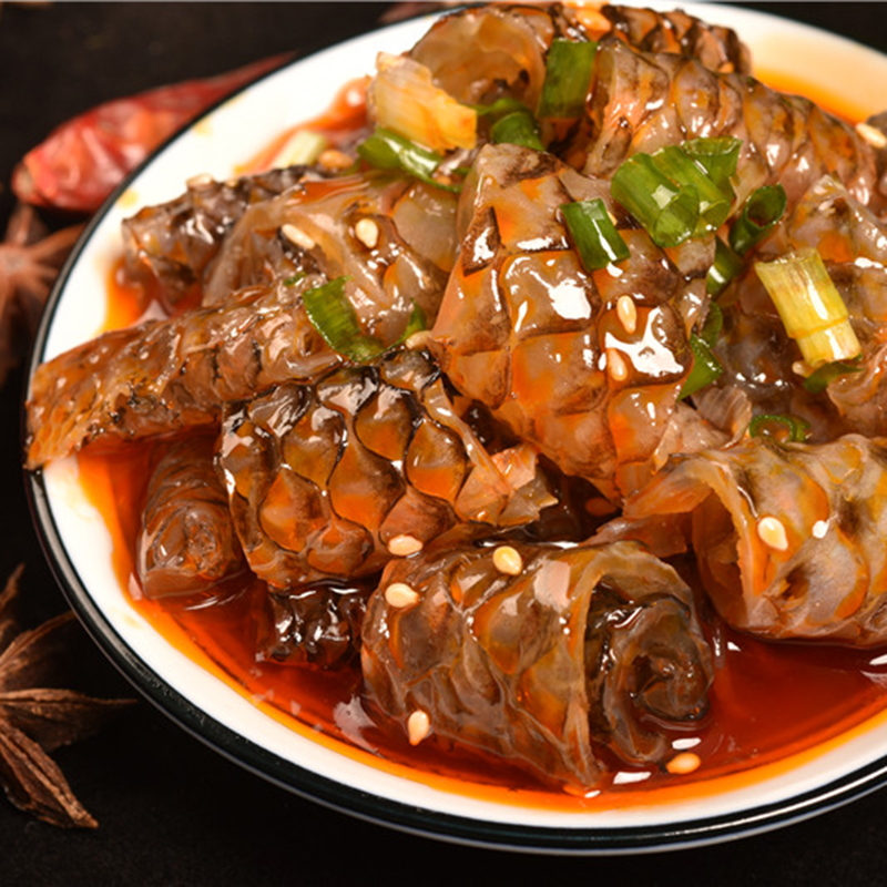 凉拌麻辣红油鱼皮卷丝酒店饭店用特色半成品凉菜即食冷盘菜