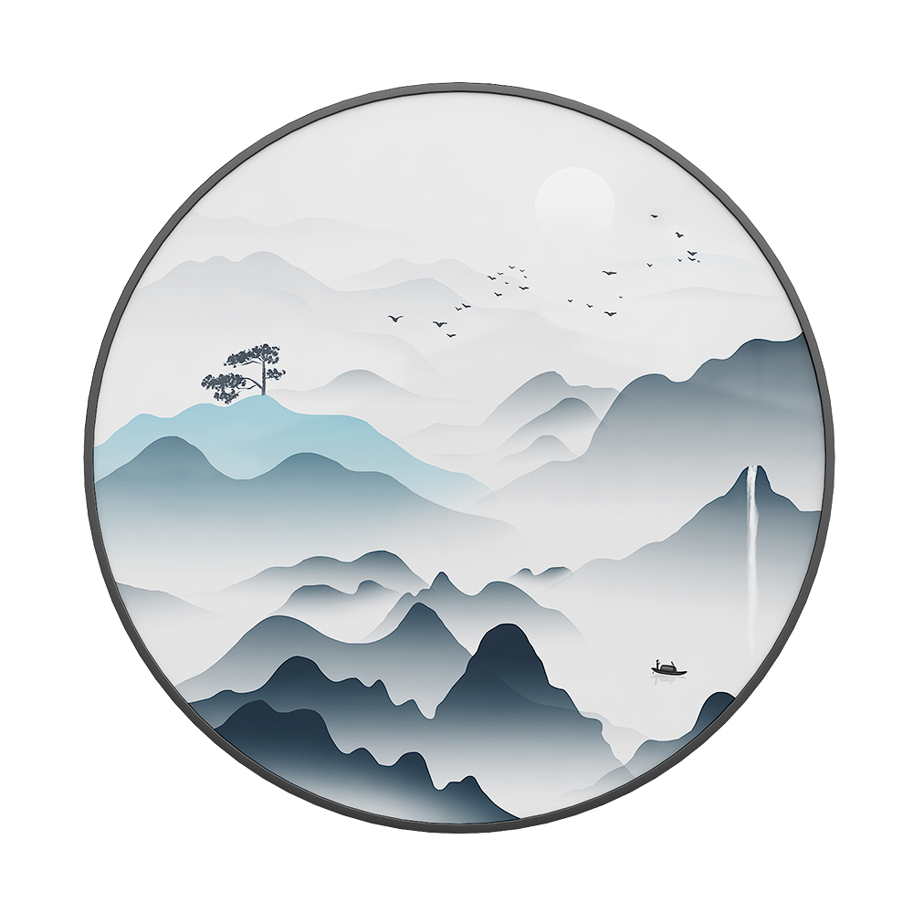 新中式客厅沙发背景墙装饰画餐厅圆形走廊玄关山水挂画中国风壁画