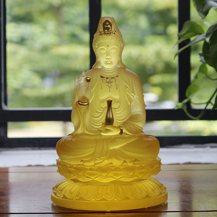 纯手工古法琉璃观世音菩萨佛像寺庙家用客厅桌面佛堂供奉摆件用品