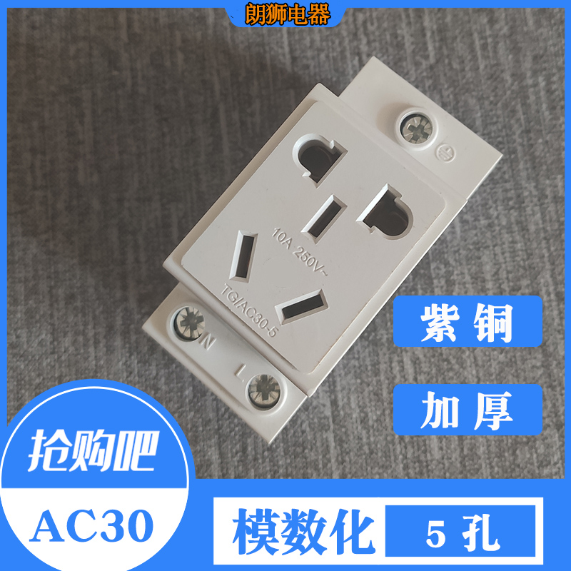 AC30-10530模数化电源插座5孔多功能五孔二三插配电箱导轨插座10A