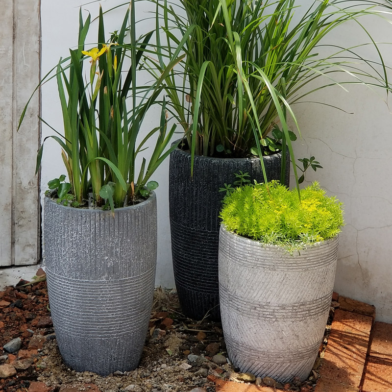北欧简约条纹圆形绿萝水培水泥花器户外落地庭院花坛组合套盆—花盆