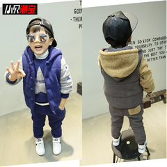 童装男童冬款套装2016新款 韩版男加绒三件套 冬季儿童运动休闲服