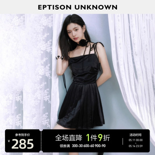 EPTISON吊带连衣裙女2024夏季新款高腰小个子黑色气质高级感裙子