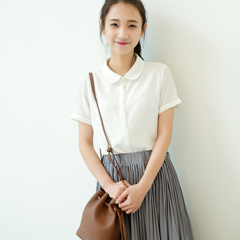 gucci polo女 春夏季學院風polo衫女百搭純棉學生上衣白色短袖T恤翻領班服 polo gucci的polo