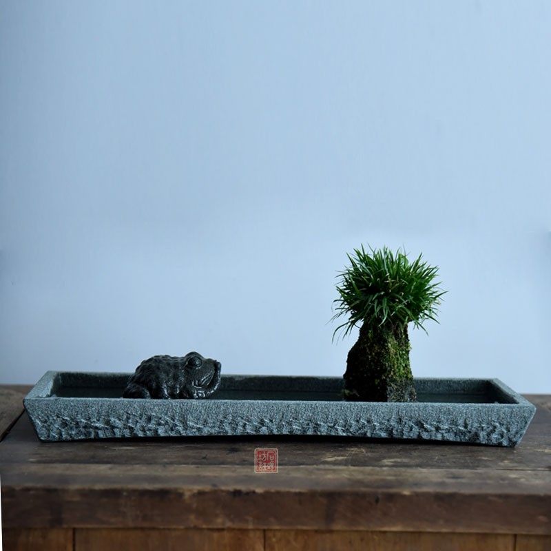 假山盆景盆 石头 天然_天然青石上水石底座盆整块枯山水底盆吸水假