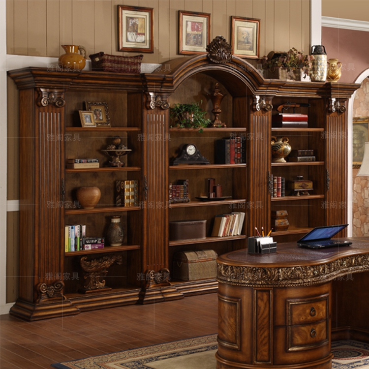 欧式实木书柜 美式古典雕花书厨 高档书房家具书架收纳柜家具特价
