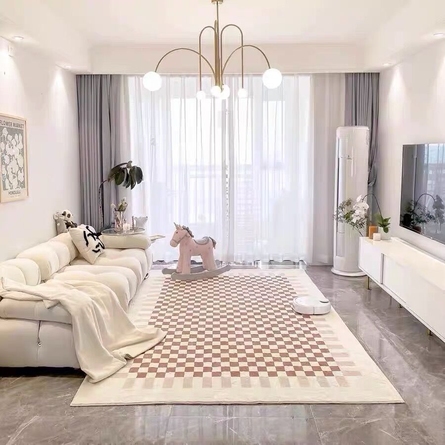 罗马中古棋盘地毯客厅现代简约ins风茶几毯法式复古风卧室床边毯