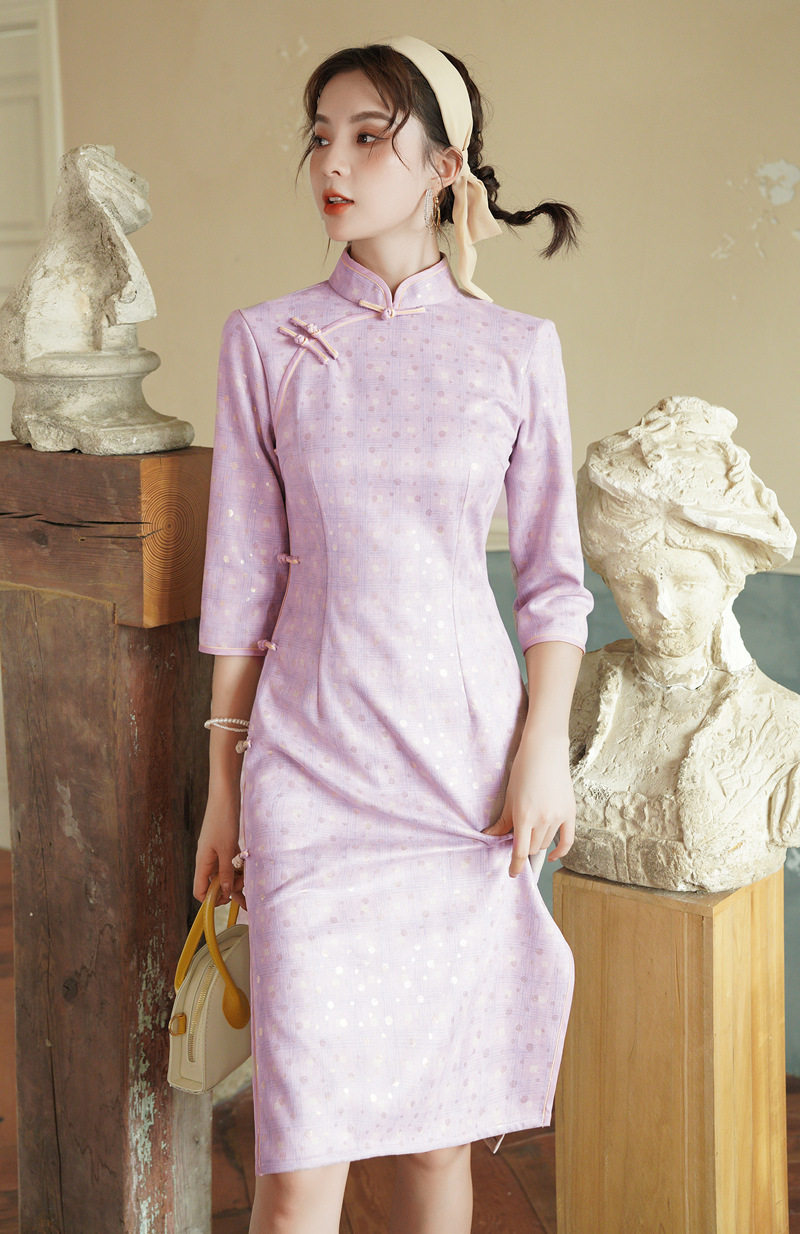 旗袍2020年新款秋复古七分袖旗袍改良连衣裙年轻款气质优雅中长款