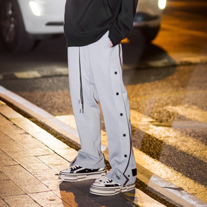 fog排扣裤休闲卫裤男欧美高街潮流宽松侧边纽扣运动长裤kanye同款