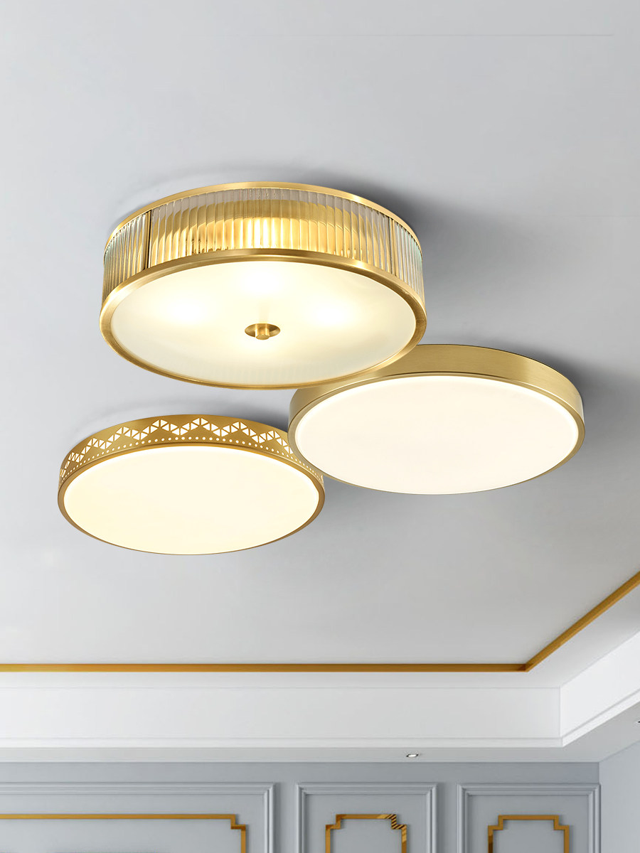 华艺灯饰美式乡村全铜吸顶灯简约圆形客厅餐厅灯卧室书房灯具dx86