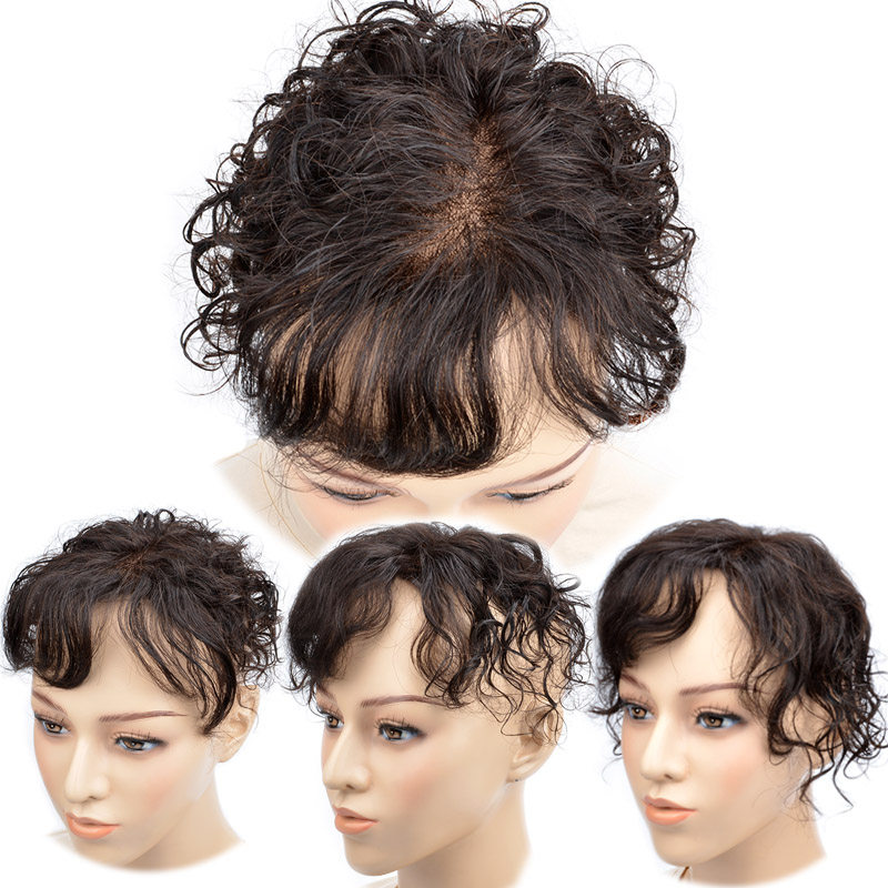 卷发补发块假发女真发假发片斜刘海头顶补发片遮白发自然轻薄透气