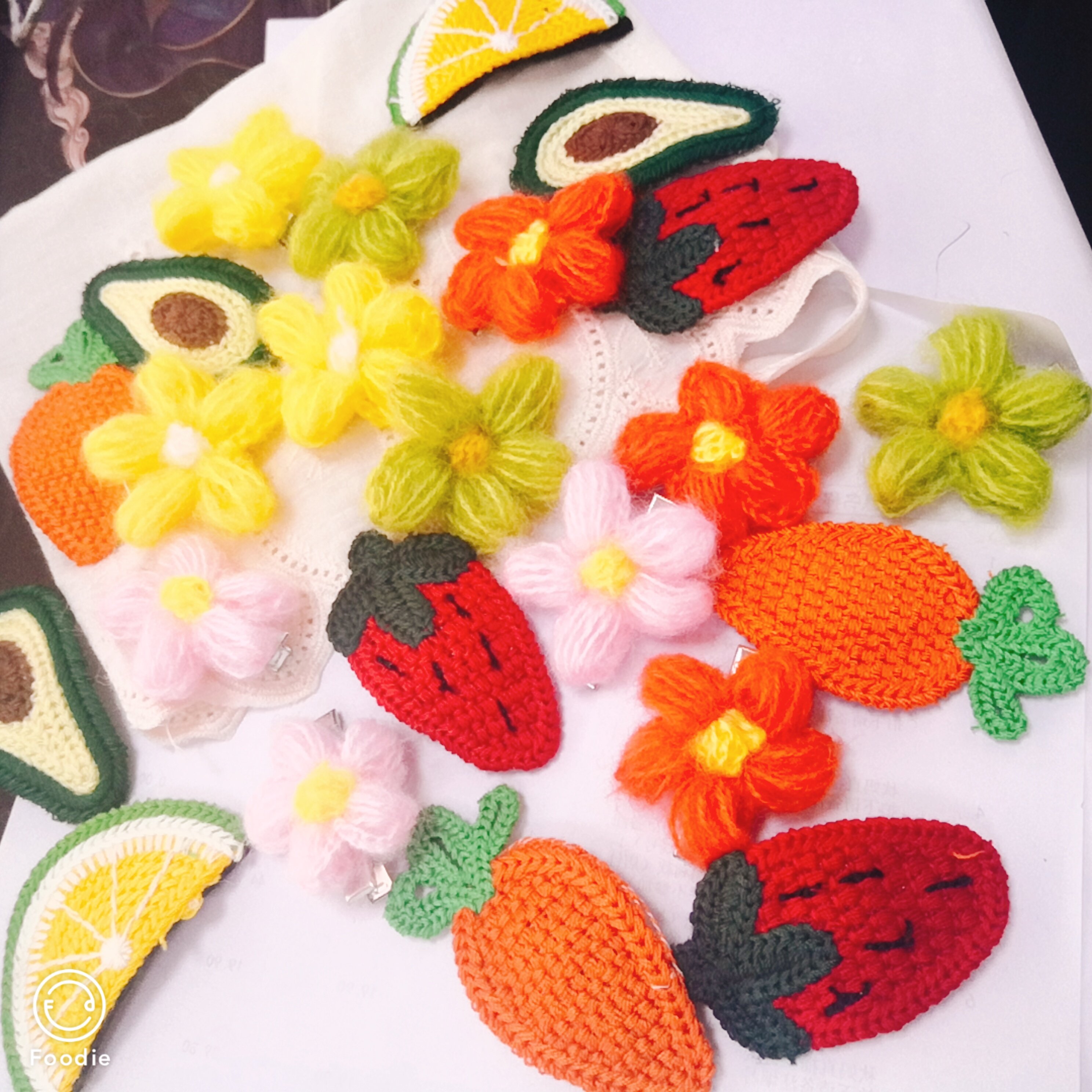 泫雅风软妹毛绒花朵小香风毛线水果发夹女草莓边夹刘海夹发卡头饰