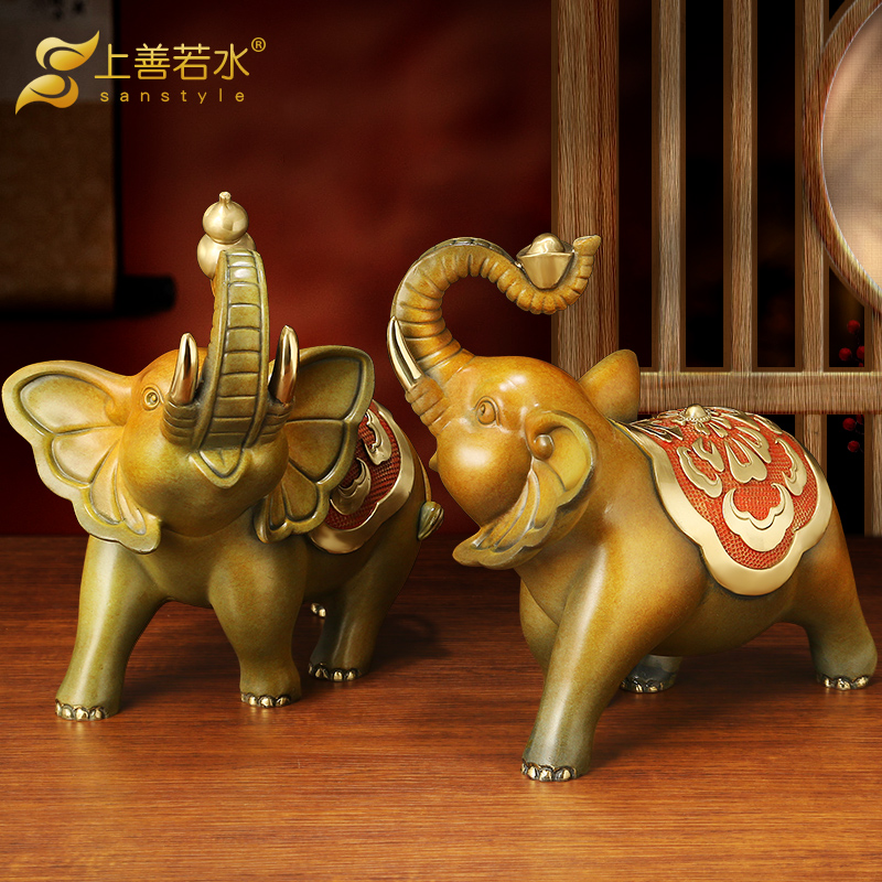 上善若水福《禄富贵》铜象摆件 招财大象一对家居客厅酒柜装饰品