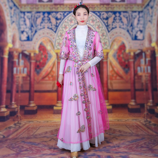 新疆舞蹈演出服装民族风珠绣女士服饰维吾尔族长款网纱马甲广场舞
