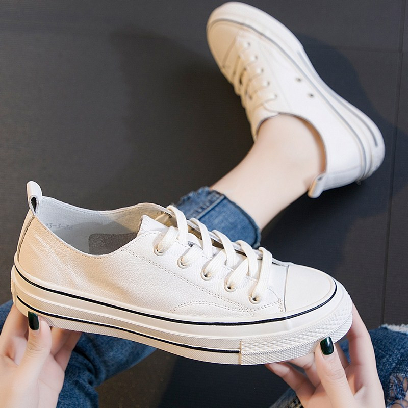 Can Canon shoes 2019 new pattern Spring Single shoes Flat bottom cowhide skate shoes Versatile comfortable White shoes genuine leatherin the Women's Shoes, Low shoes category - from Buy2taobao.com to provide professional Taobao agent buy service
