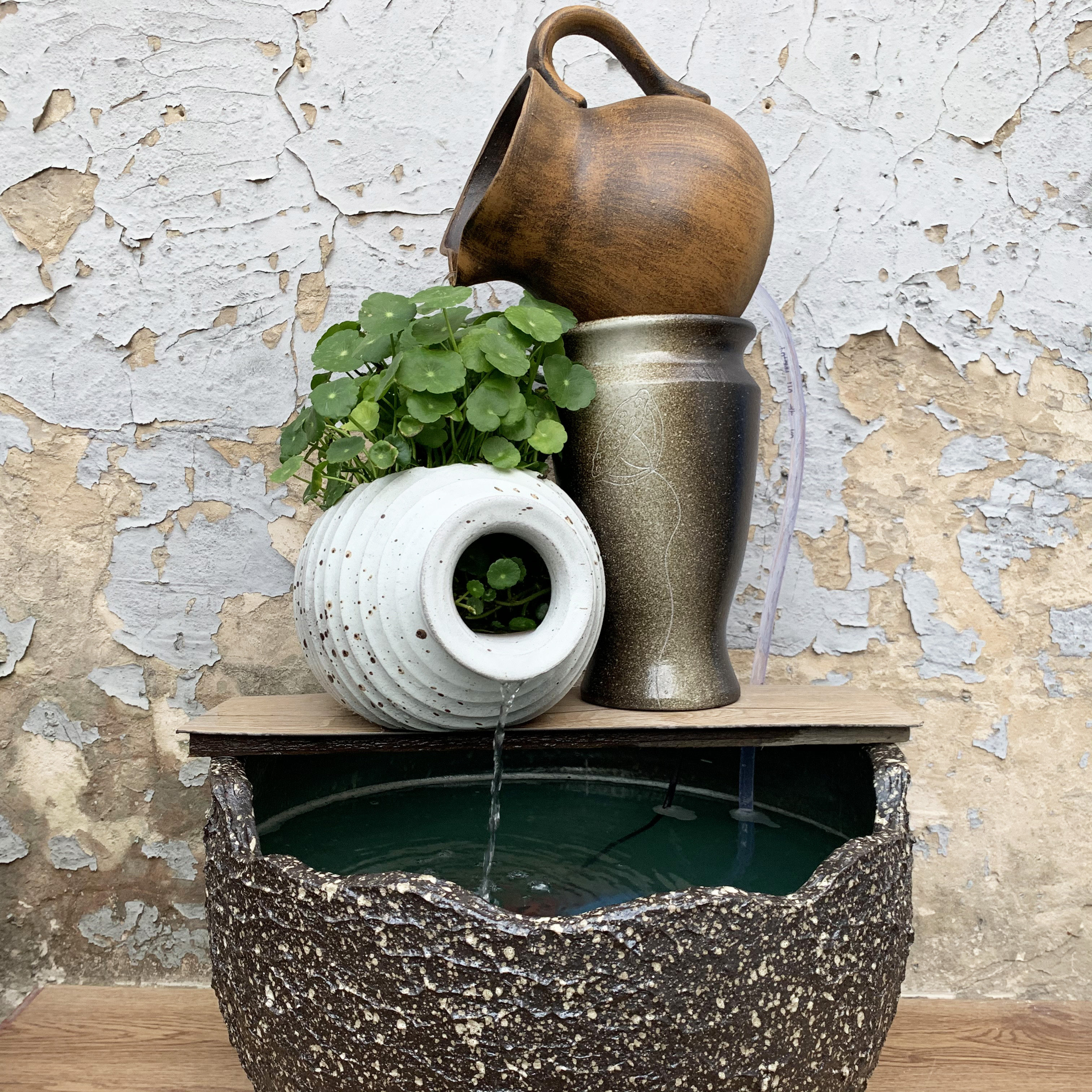 陶艺紫砂地面多肉绿植花盆铜钱草水养碗莲花复古无孔流水景观陶罐