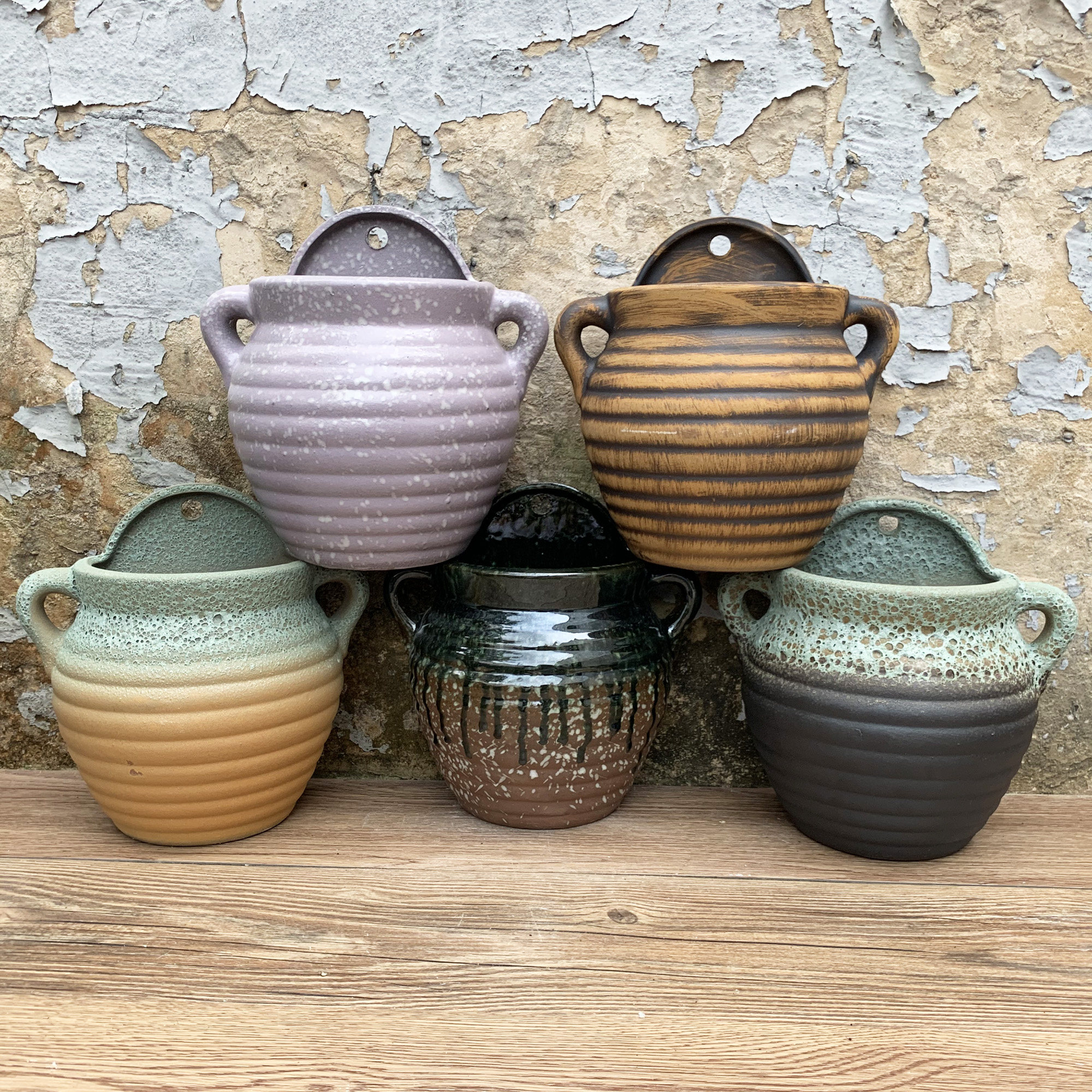 挂壁多肉植物花盆手工陶艺无孔陶瓷创意老桩花盆垂吊粗陶土陶罐子