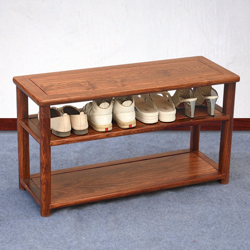 红木双层简易鞋架中式实木鞋柜花梨木刺猬紫檀门厅古典多层换鞋凳