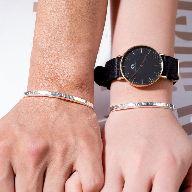 s999纯银手镯女男情侣一对年轻款开口实心光面简约时尚个性潮环dw