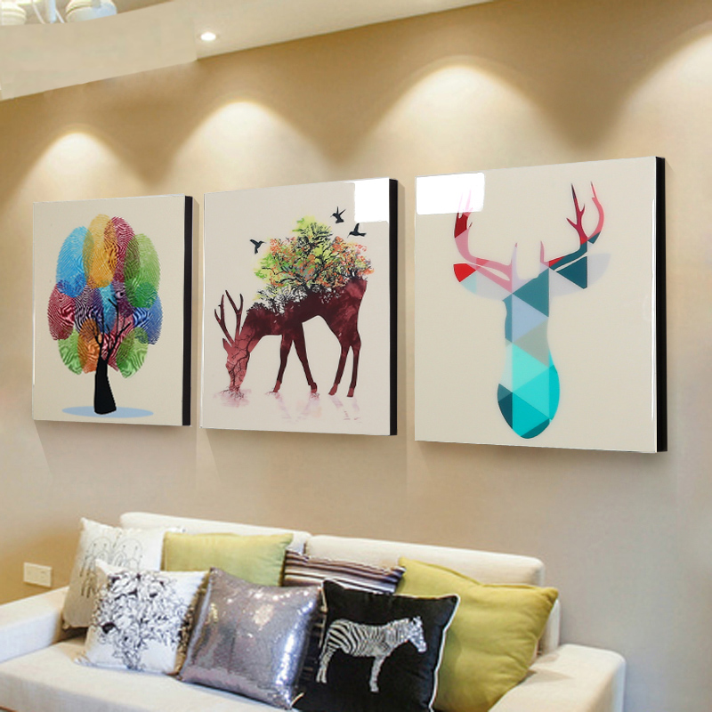 客厅沙发背景墙装饰画壁画现代简约 北欧小清新挂画 水晶画三联画