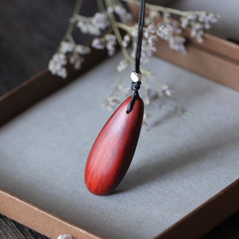 原创手工文艺毛衣链红檀木项链挂饰女银饰长款百搭吊坠挂件饰品