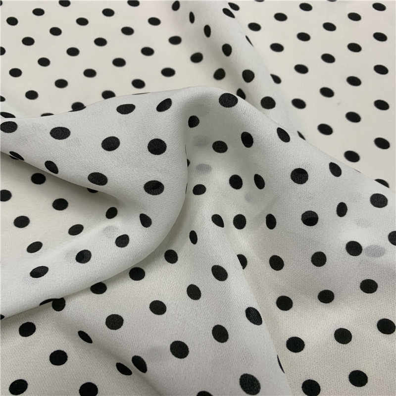 经典白底黑点真丝双乔面料夏季衬衫连衣裙抗皱桑蚕丝服装布料silk