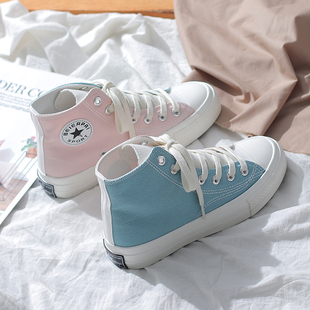 鮀品鸳鸯色鞋子女2019潮鞋秋冬帆布鞋百搭韩版女生平底休闲高帮鞋
