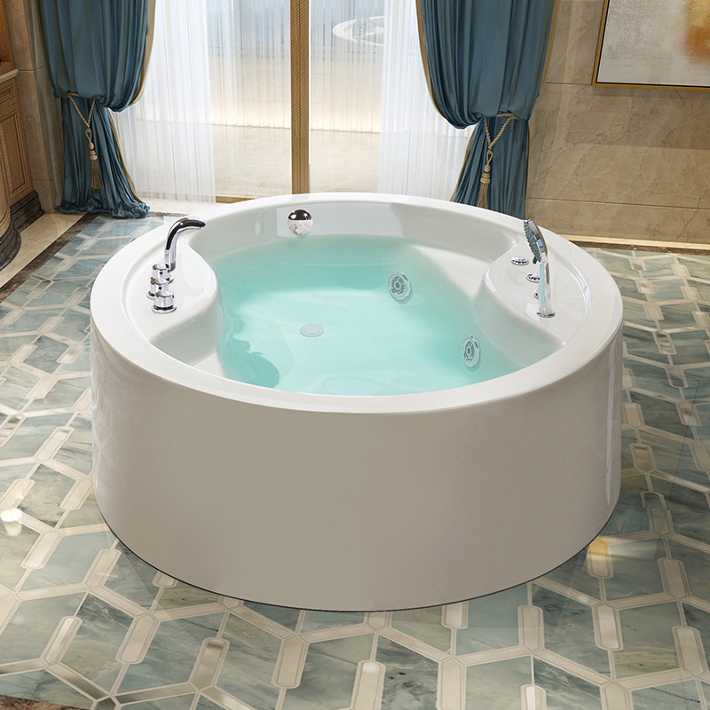 沃特玛 圆形浴缸 独立式双人冲浪按摩浴缸1.4米泡澡浴池 可加恒温