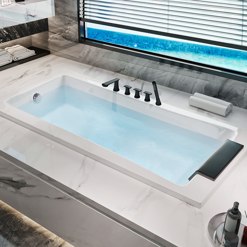 沃特玛 嵌入式浴缸亚克力家用冲浪按摩恒温网红黑龙头1.4 -1.7米