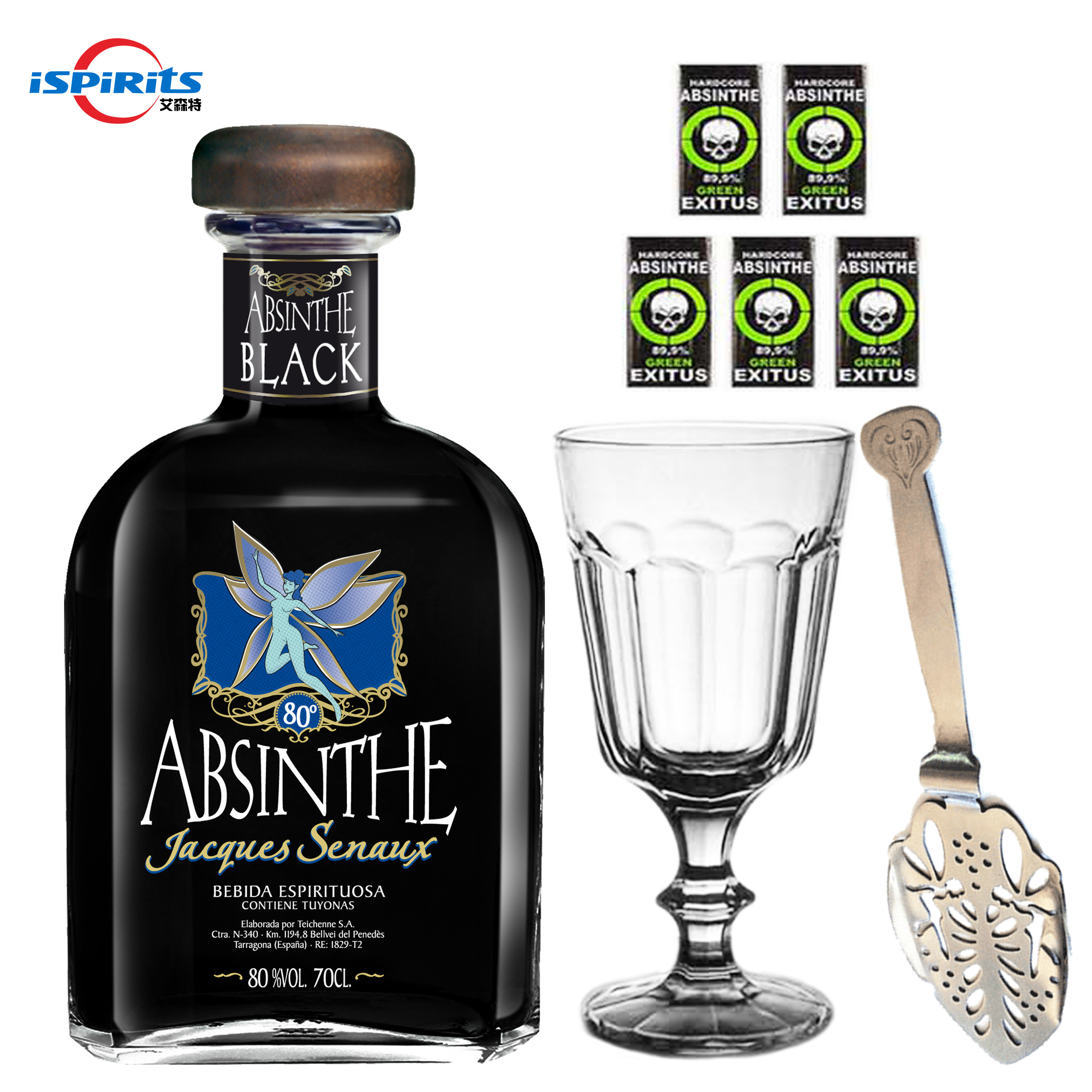 洋酒70度700ml悬乳之星苦艾酒西班牙绿精灵absinthe 送杯勺方糖