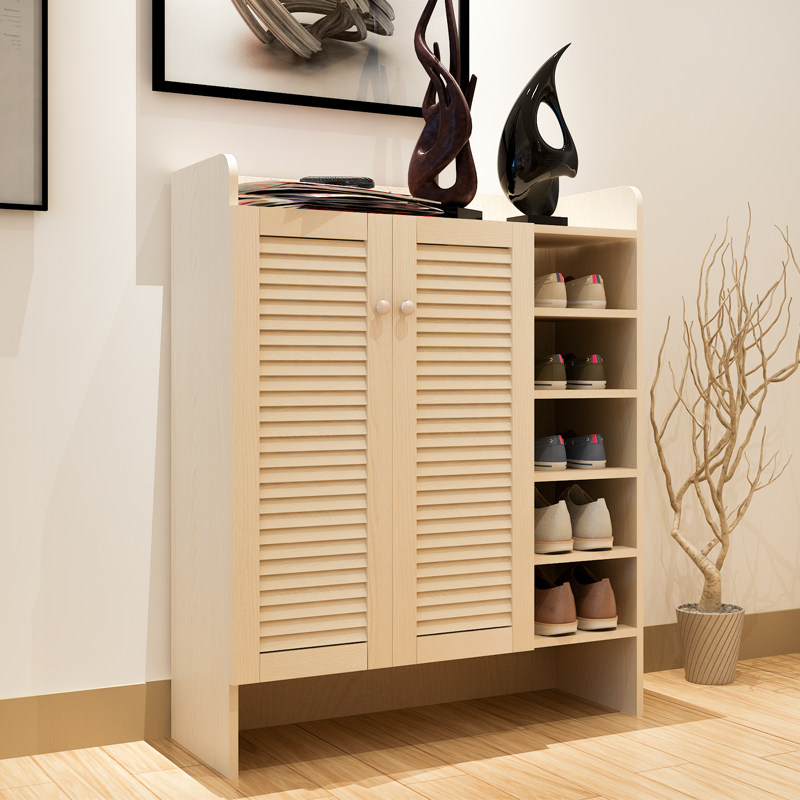 简易百叶门鞋柜组装多层透气客厅实木简易鞋架现代门边收纳储物柜