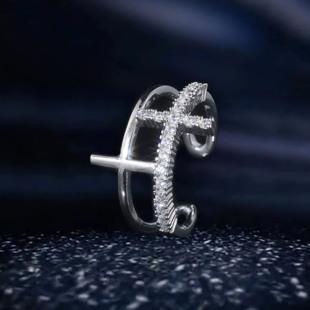 ICEGANG幻影十字架戒指S925纯银指环开口可调节防过敏小众设计感