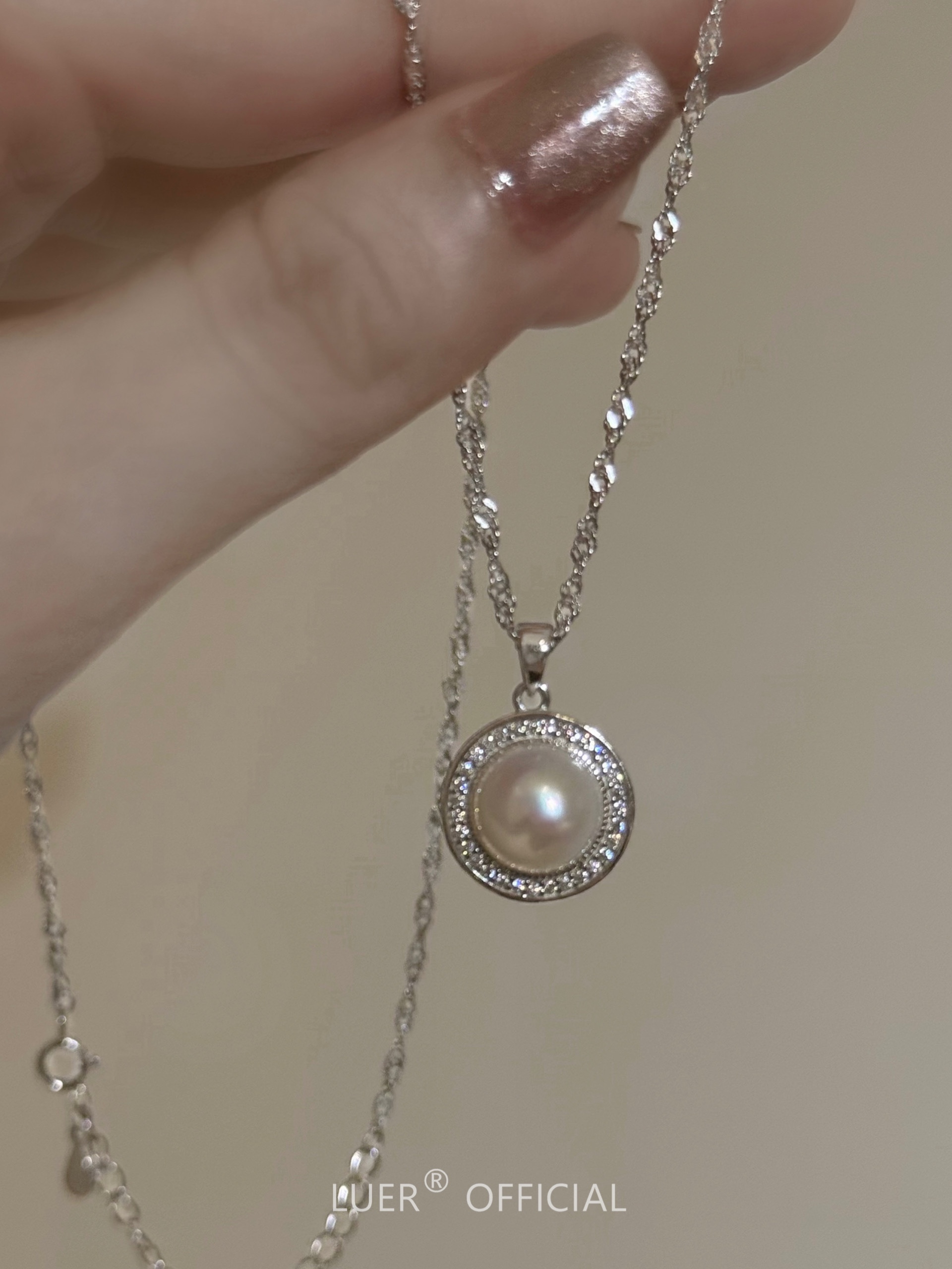 回馈!天然淡水珍珠 法式优雅chic精致通体纯银轻奢镶钻项链锁骨链