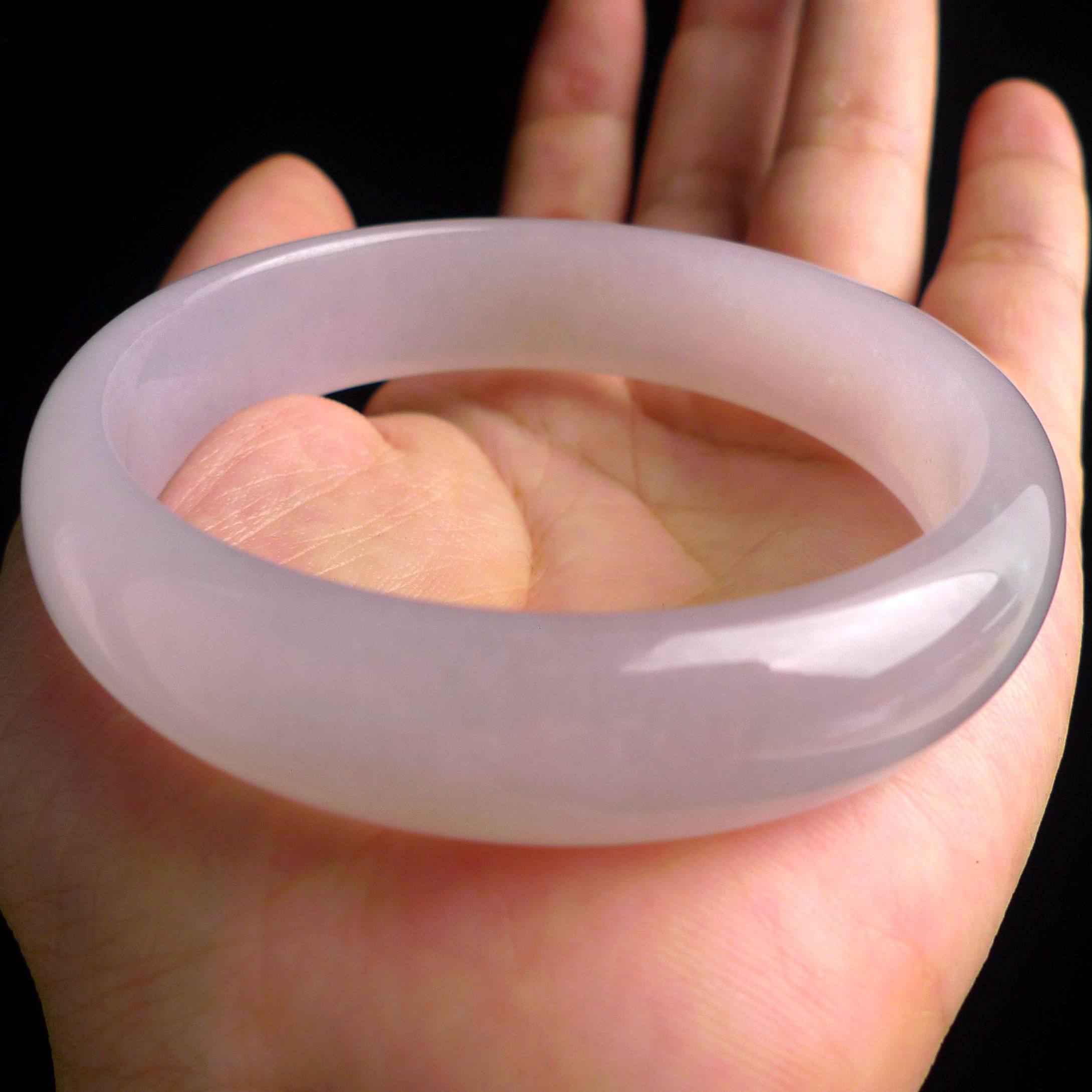 天然a货翡翠 老坑冰种浅粉紫翡翠玉手镯 56.54g