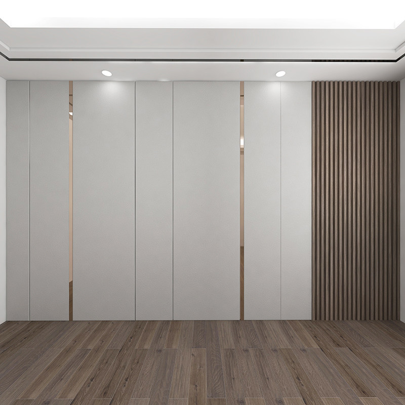 实木格栅硬包背景墙客厅沙发电视卧室床头背景现代简约轻奢风装饰