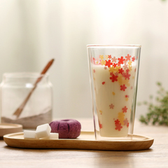 创意耐热樱花双层玻璃杯奶茶杯果汁饮料杯 牛奶杯隔热透明水杯