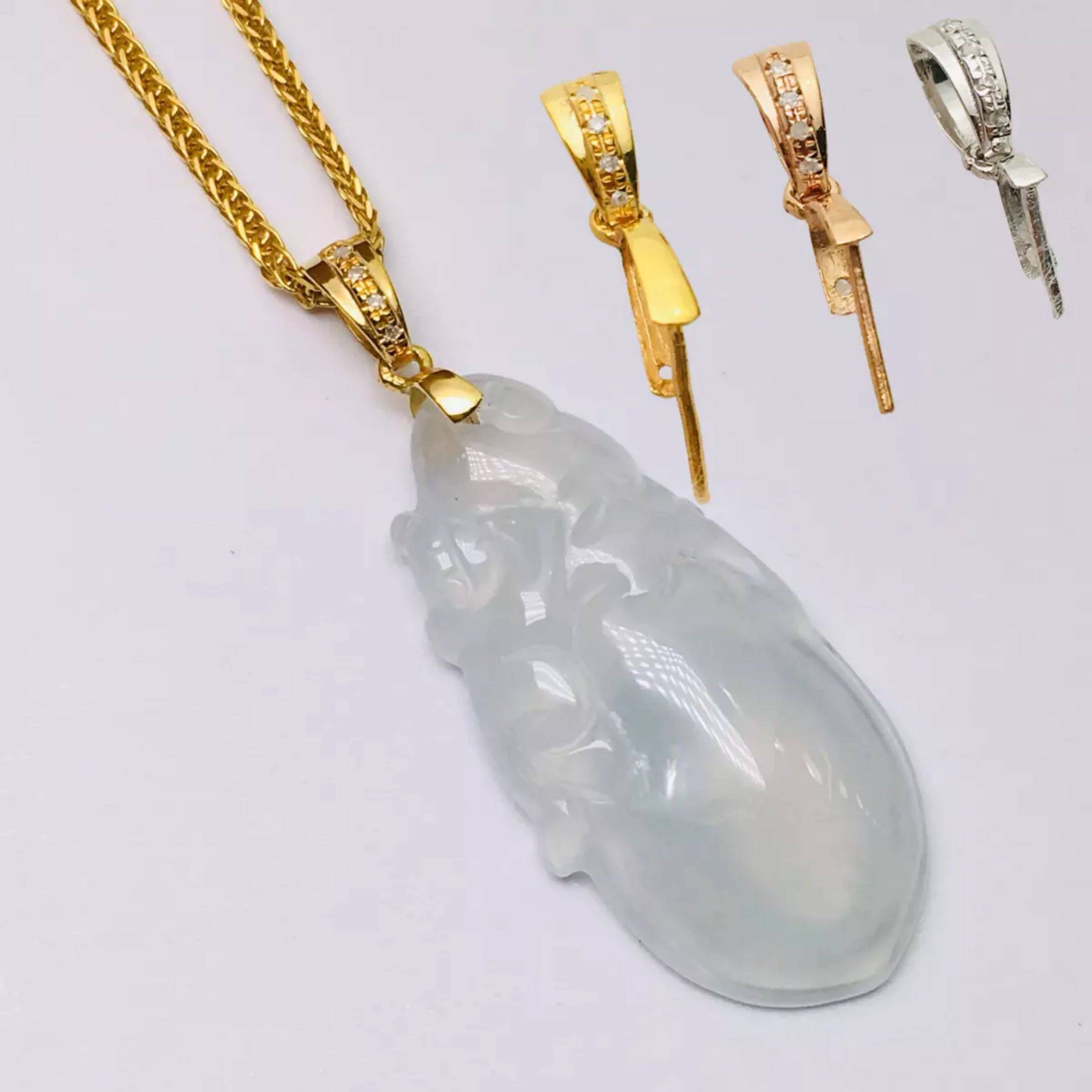 女帝翡翠-18k金扣头四钻瓜子扣玉坠扣翡翠