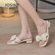 卓诗尼女鞋2024夏季新款外穿拖鞋甜美蝴蝶结气质中跟粗跟一字拖鞋