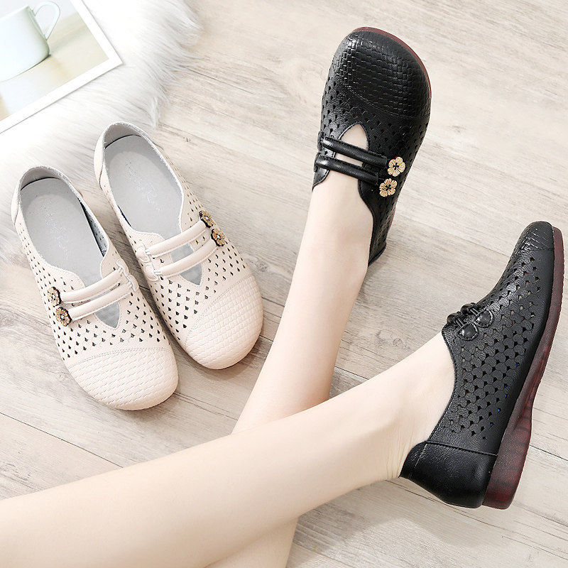 妈妈鞋凉鞋夏季款软底中年牛筋底平底老人舒适防滑中老年洞洞女鞋