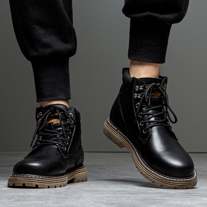 马丁靴男英伦风高帮男靴春季休闲中帮皮鞋工装男士靴子黑色潮短靴已售